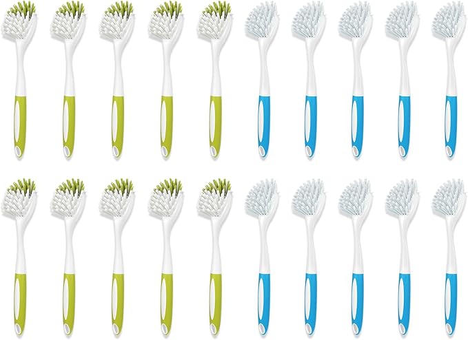 Dish Brush, Dish Scrubber & Kitchen Scrub Brush for Dishes, Pots, Pans, Sink, Cast Iron, Yellow Blue 20 Pack