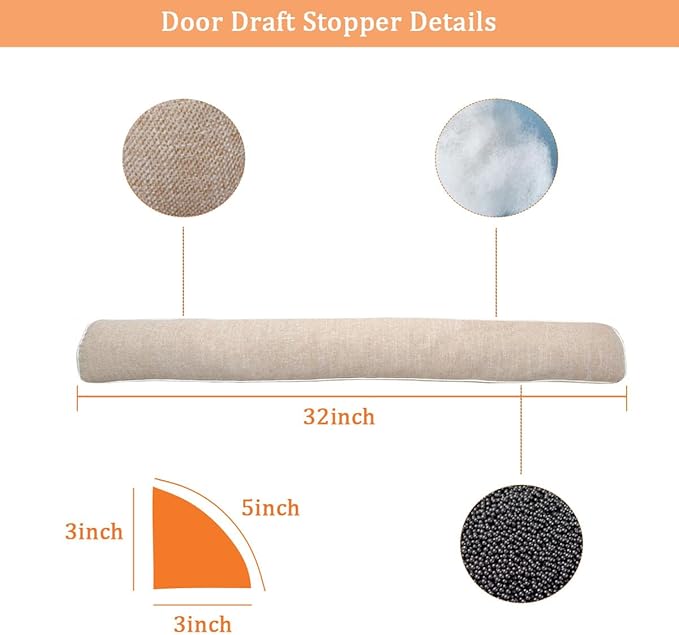 32 Inch Under Door Draft Stopper, Blocks Hot Cold Air Wind from Door and Window Bottom,Weather Seal, Reduce Noise Light,Triangular, Beige