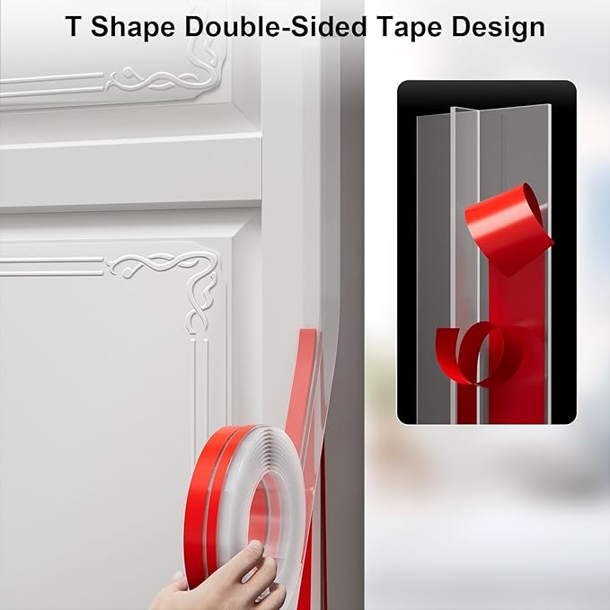 T-Shaped Door Draft Stopper, 1.97 in x 20 Ft Silicone Seal Strip for Windows Gaps, Weather Stripping Alien Seal Strip Shower Sweep, Clear