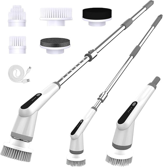 Electric Turn Scrubber, 2025 New Bathroom Scrub Brush with Adjustable Handle, Dual Speed Rotary Drivers, Cordless Shower Floor Brushes for Cleaning Grout, Corners, Crevices