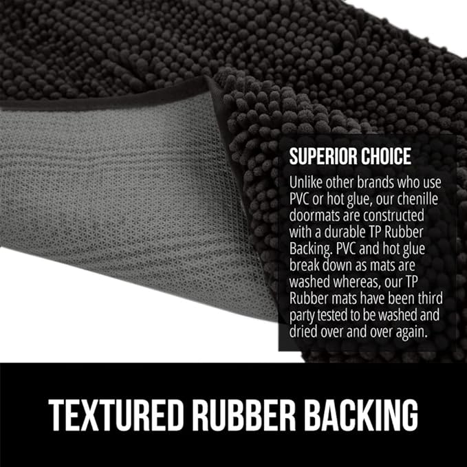 GORILLA GRIP SoakSTOPPER Dog Door Mat, 36x24 Machine Washable Rug Absorbent Doormat Captures Moisture Mud Dirt, Quick Dry Soft Chenille Entryway Rugs Indoor Entrance Mats for Dog Paws, Black