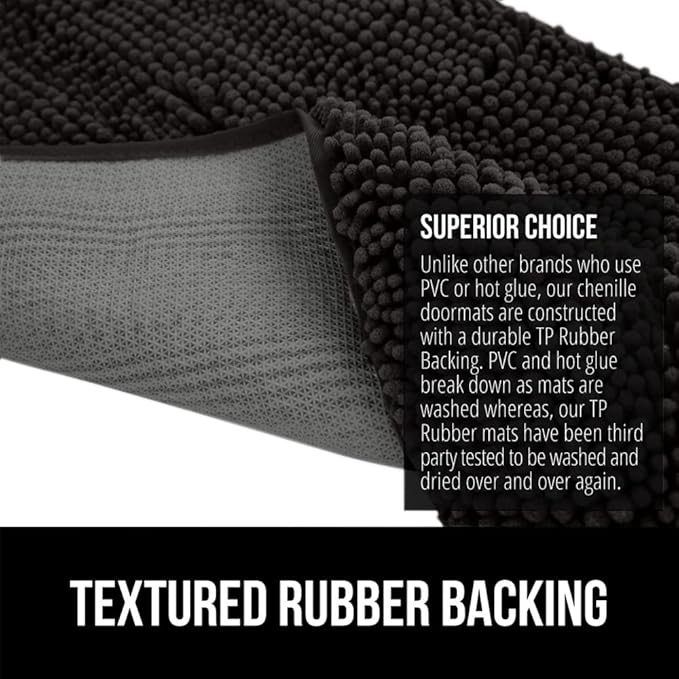 GORILLA GRIP SoakSTOPPER Dog Door Mat, Machine Washable Rug Absorbent Doormat Captures Moisture Mud Dirt, Quick Dry Soft Chenille Entryway Rugs Indoor Entrance Mats for Dog Paws, 24x17 Black