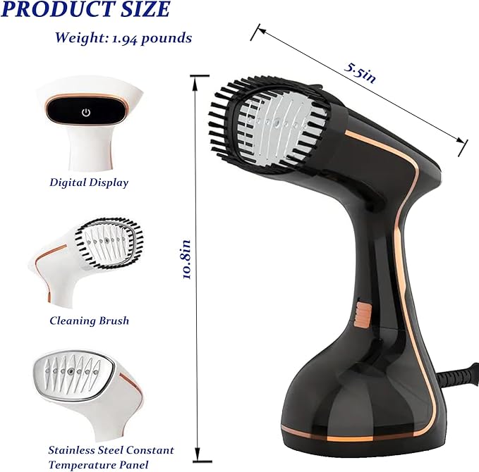 Handheld Clothing Steamer, 1430W High-Power 320ml Large Capacity Clothing Wrinkle Remover, 20s Fast Preheating Multifunctional Iron with A Maximum Steam Flow Rate of 0.74oz/min (Black)