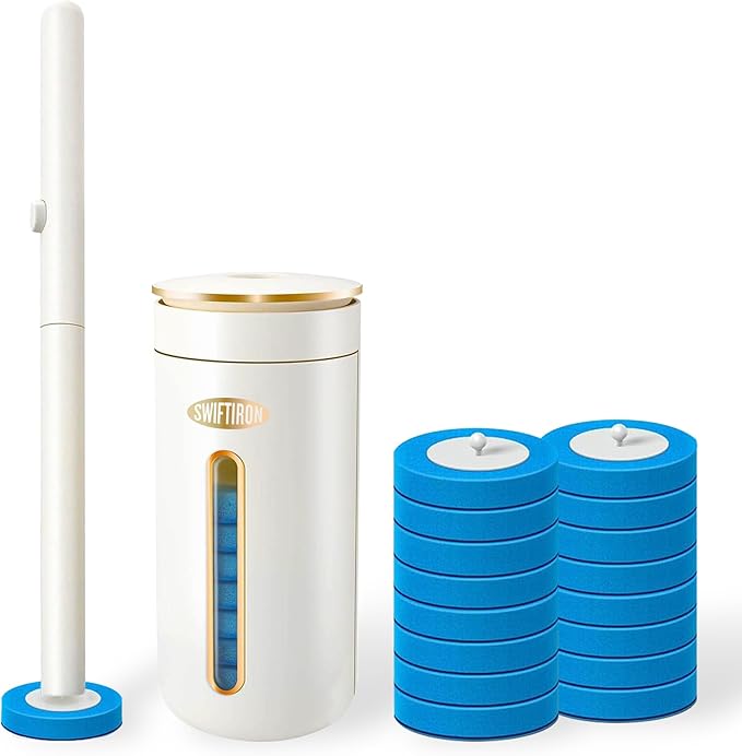 Disposable Toilet Cleaning System, Toilet Bowl Cleaner Wand and 8 Refills, Toilet Brush and Holder Set(Wall Mounted), Bathroom and Toilet Cleaning Scrubber Kit