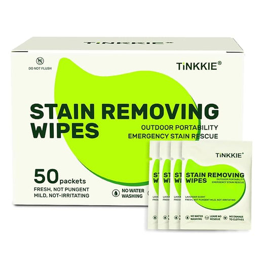 50 Pack Stain Remover Wipes for Clothes & Fabric – Instant Clothing Stain Remover for Shoes, Shirts & Jackets, Individually Wrapped Portable Wipes for Travel & On-the-Go Cleaning