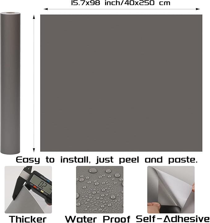 Peel and Stick Wallpaper Silver Grey Matte Wall Paper - 15.7 x 98 Inch Self Adhesive Wallpaper Peel and Stick, Easy to Paste Wall Contact Paper for Stand Liner, Table and Door Makeover Decor