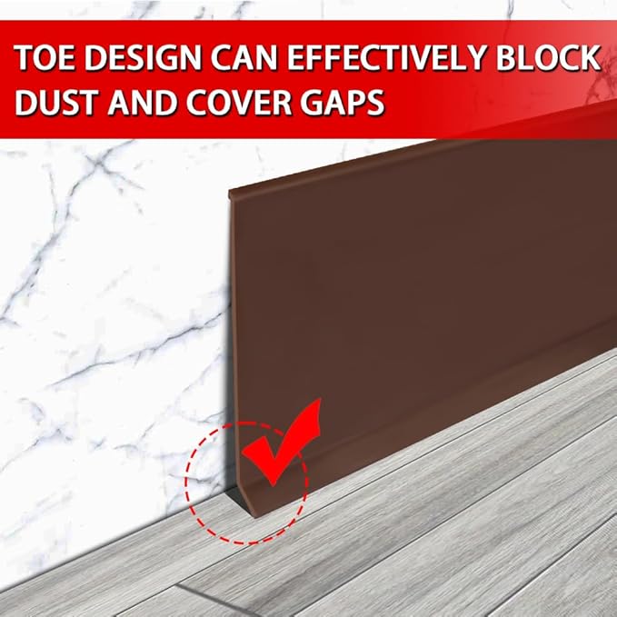 Vinyl Wall Base Baseboard Molding Trim 4" Flexible Self Adhesive Rubber Wall Base Moulding Trim Peel and Stick Design, 4 Inch x 40 Feet, Brown