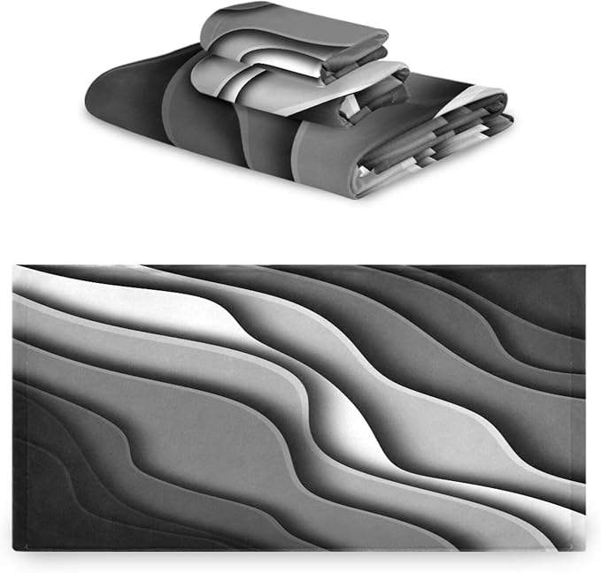 Black and Grey Stripes Bath Towels Set,Ultra Soft 3 Piece Modern Abstract Beach Waves Towels for Bathroom,1 Bath Towel 1 Hand Towel 1 Washcloth,Absorbent Quick Dry Decoractive Bathroom Towels
