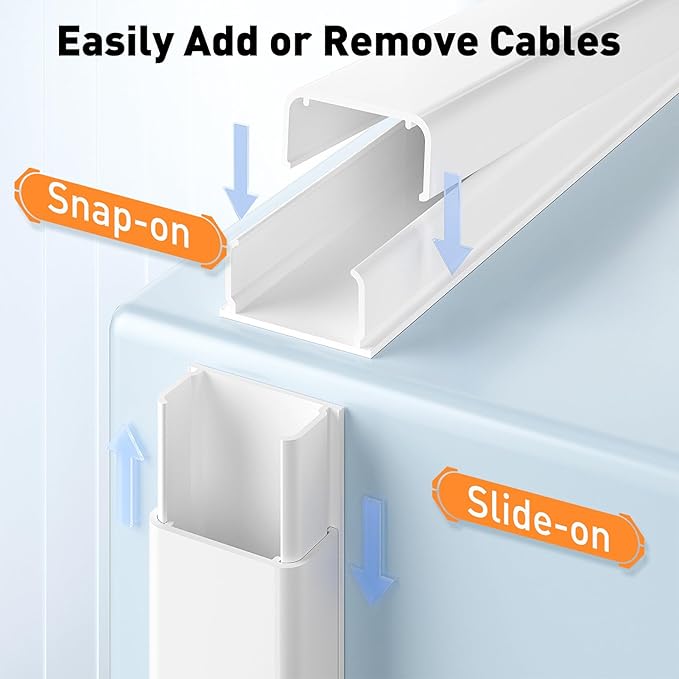 Delamu Cord Covers for 3-4 Wires on Wall, 62.8in Cord Hider Wire Covers for Cords on Wall, Large Cable Hider Cable Cover Management, TV Cords Hiders for Walls Mounted TV, 4X L15.7 W1.18 H0.63in, White