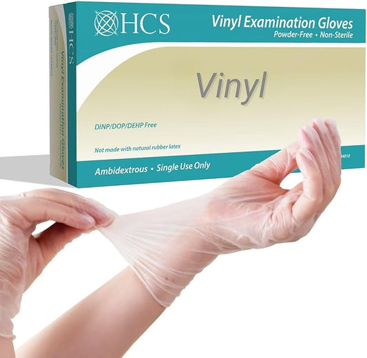 HCS Clear Vinyl Gloves - Disposable, Latex-Free, Powder-Free - Vinyl Disposable Gloves, Cooking, Food Prep, Cleaning, Exam