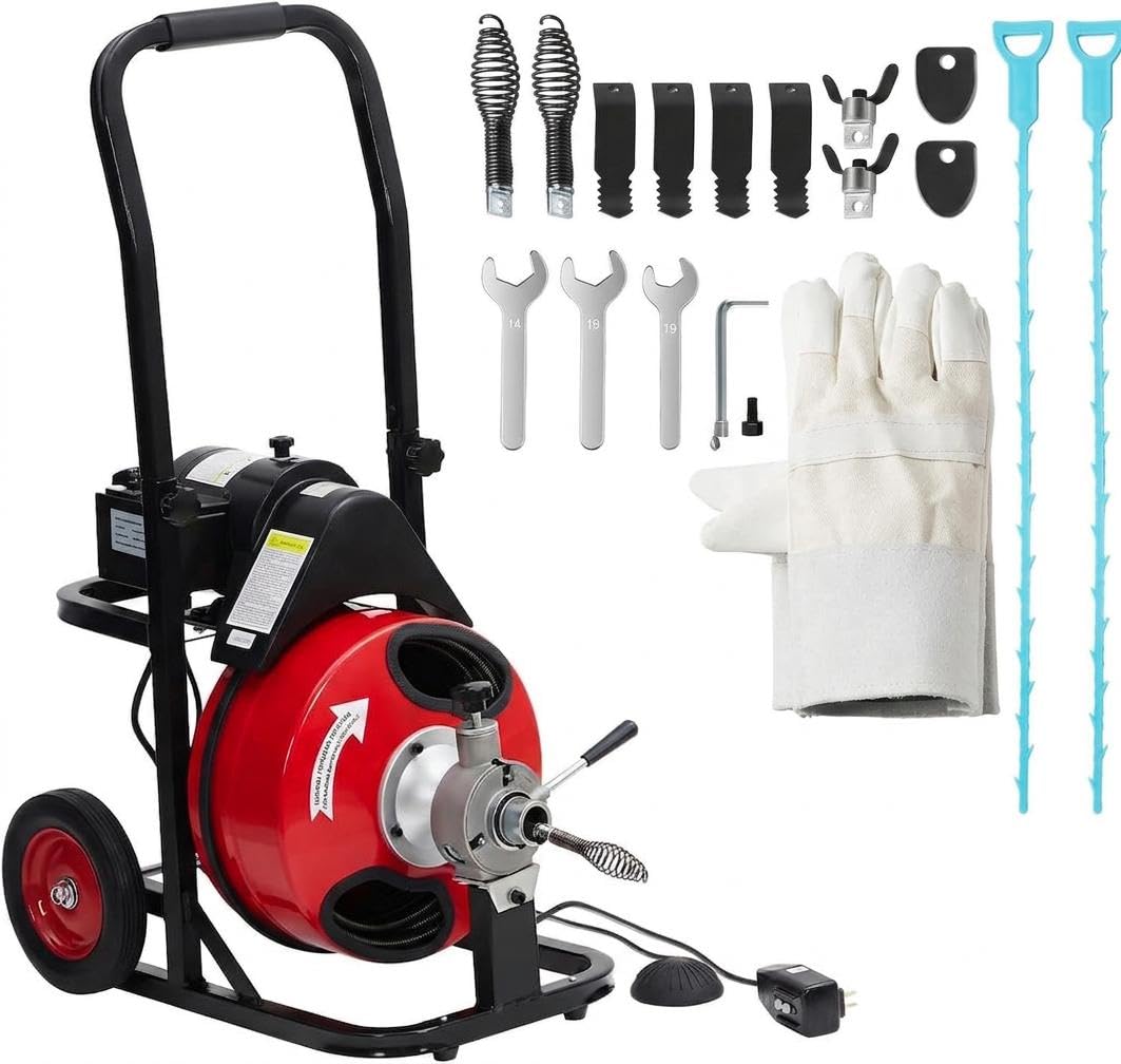 100Ft x 1/2 Inch Electric Drain Cleaner Machine, 370W - Image 1