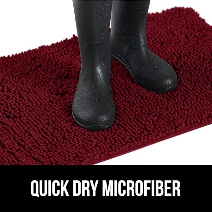 GORILLA GRIP SoakSTOPPER Dog Door Mat, 48x30 Machine Washable Rug Absorbent Doormat Captures Moisture Mud Dirt, Quick Dry Soft Chenille Entryway Rugs Indoor Entrance Mats for Dog Paws, Burgundy