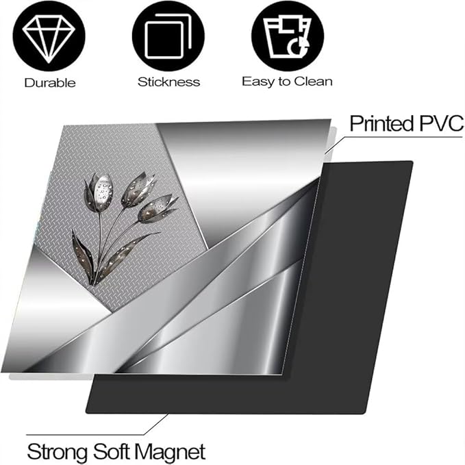 Generic Polished Metal Texture Dishwasher Magnetic Cover for Door Front,Silver Stainless Steel Flowers Refrigerator Magnet Decor Floral Magnet Panel Decal, Fridge Home Appliance Sticker 23x26inch
