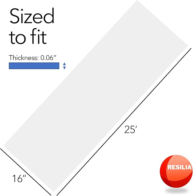 RESILIA Closet Shelf Liner for Wire Shelving – 16" Wide x 25' Long Heavy Duty Waterproof Liners, Clear PVC Covers for Kitchen Pantry, Bathroom Closet, & Cabinet Storage, Made in The USA