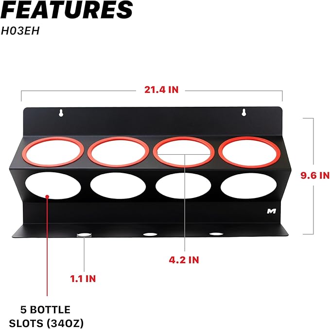 Maxshine Universal Spray Bottle Holder (6-Pack) – Holds 4 IK Trigger Sprayers (34oz Bottles) with 3 Small Holes – Sturdy & Lightweight Wall-Mounted Organizer for Detailing Accessories, Easy to Install