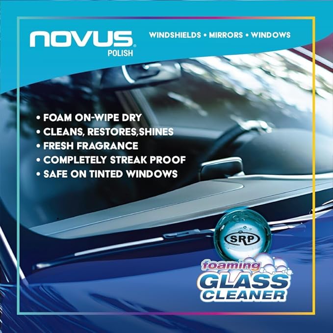 Novus 1802 | Glass Cleaner Spray | Powerful Foaming Glass Cleaner, Streak-Free Shine for Home and Auto | Safe for All Glass Surfaces | 19 Ounces (1 Pack)