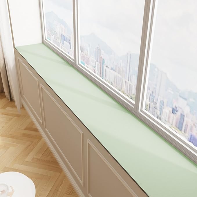 Window Sill Cushion Pad - Narrow Adjustable & Waterproof Window Seat Mat for Bay Windows, Absorbent Dust-Proof Liner with Non-Slip Backing,Cut-to-Fit (Green, 114''x8'')