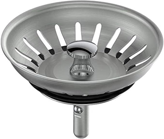 KANARY Stainless Steel Kitchen Sink Strainer Basket-Replacement for Standard Drains(3-1/2 Inch)-Ball-Lock Rubber Stopper (Single, Stainless Steel)