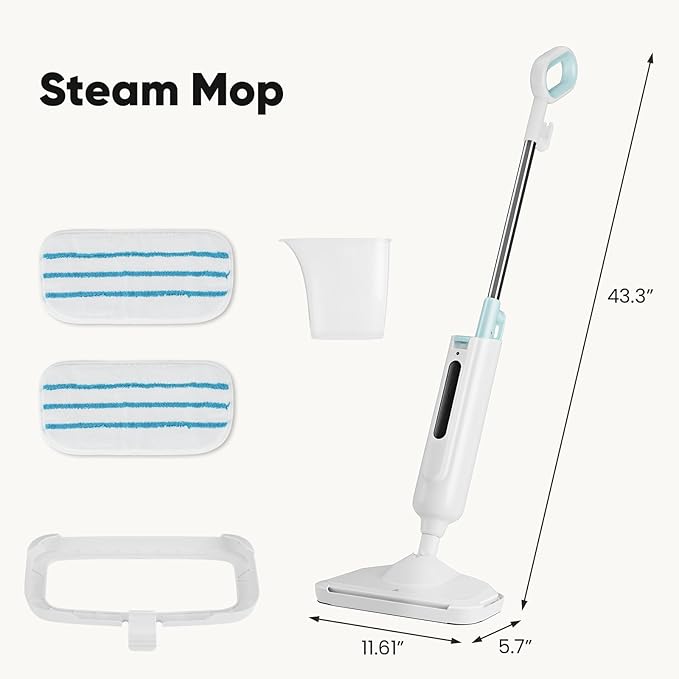 DUMOS Steam Mop for Floor Cleaning, Detachable Handheld Steam Cleaner, Suitable for All Floors Like Tiles, Hardwood, Stone, Lightweight with 2 Washable Pads,White and Green
