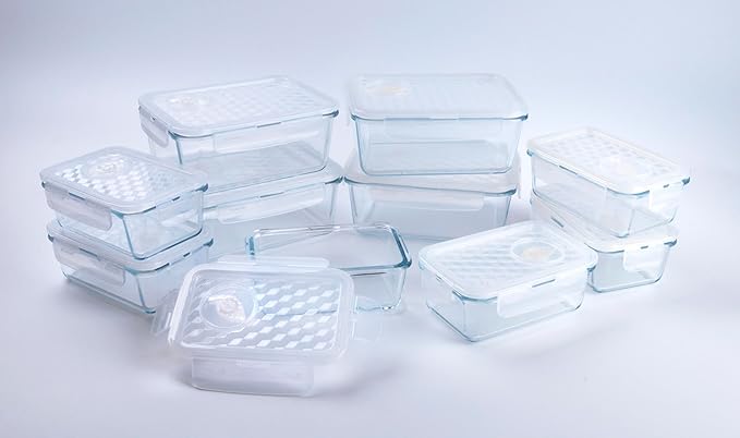 Borosilicate Tempered Glass Food Storage Containers with Lids, [10 Pack] Airtight Lunch Containers. Microwave, Oven, Freezer and Dishwasher Safe.