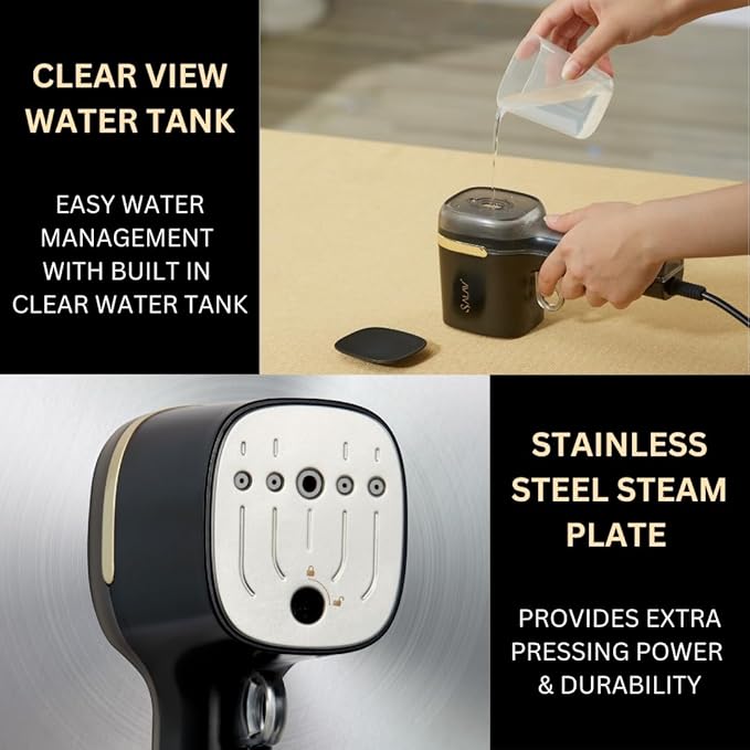 SALAV® Quicksteam Portable Travel Hand Held Garment Steamer for Clothes, 10 seconds Fast Heating Time, Removes Wrinkles on Clothes and Fabrics, No Drip Steam, Stainless Steel Plate