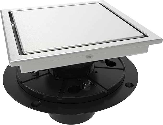 ELLO&ALLO 6 Inch Square Shower Drain Floor Drain with Flange Reversible 2-in-1 Cover Tile Insert Grate Removable SUS304 Stainless Steel in Brushed Nickel