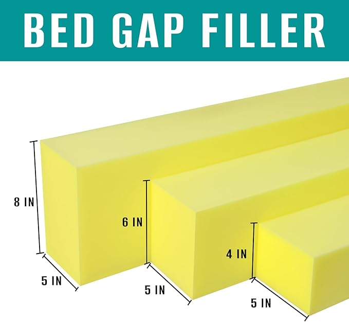 Bed Gap Filler, High Density Foam Mattress Extender for Headboard/Wall Gaps,2-Meter Extra Long Cut-to-Fit Yellow Foam Sponge Strip (78''x8''x5'')