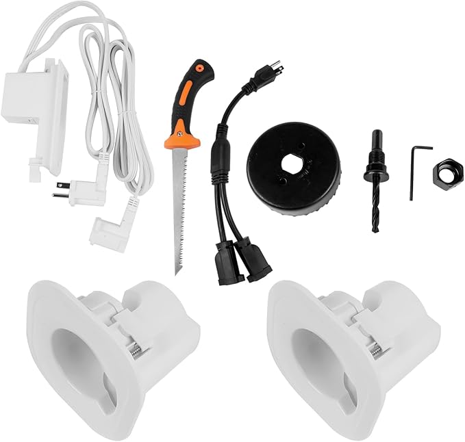 in-Wall Cable & Power Management Kit, TV Cord Concealer & Power Kit, Powers Devices & Hides All Cables, with Circle Saw Drilling Attachment & Drywall Hand Saw