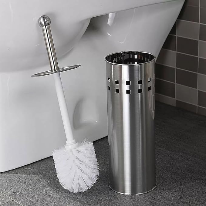 Stainless Steel Toilet Brush with Comfortable Handle Strong Bristles for Bathroom Cleaning Simple Color
