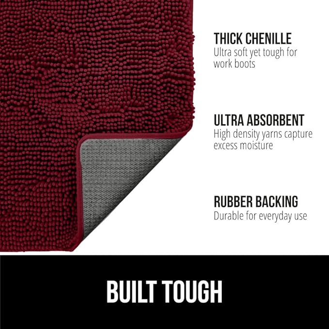 GORILLA GRIP SoakSTOPPER Dog Door Mat, 30x20 Machine Washable Rug Absorbent Doormat Captures Moisture Mud Dirt, Quick Dry Soft Chenille Entryway Rugs Indoor Entrance Mats for Dog Paws, Burgundy