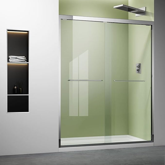Chrome Glass Shower Door,50"-54" W x 72" H with 1/4" Tempered Glass Shower Door,Waterproof Design Double Sliding Stainless Steel Handles Hardware Bypass Shower Enclosure