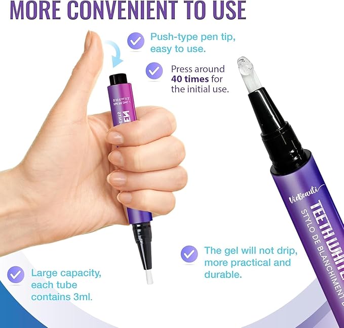 Viebeauti Teeth Whitening Pen Gel, Purple Packaging Tooth Whitener with Carbamide Peroxide for Sensitive Teeth, Precision Whitening Brush Pen for Stain Removal, Travel Size 0.2 Fl Oz