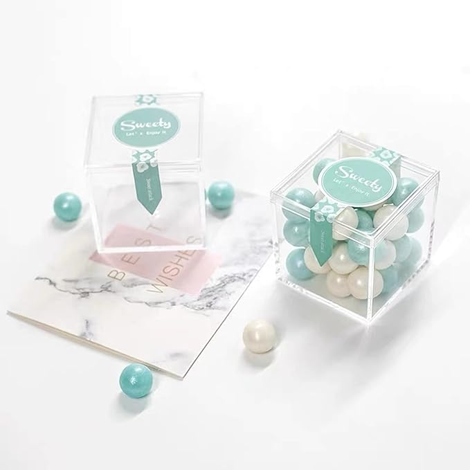 KissYou Small Acrylic Box Clear Boxes with Lid Acrylic Square Cube for Display Jewelry Storage Contanier Christmas Party Decorative Box