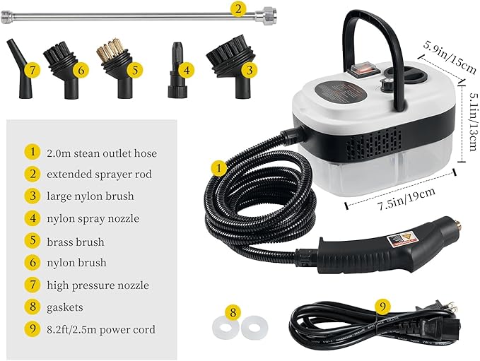 7 in 1 Steam Cleaner 2500W High Pressure Steamer for Cleaning, Car Steamer Handheld Steam Cleaner for Home Use, Hardwood Floor Steam Cleaner for Upholstery, Kitchen, Bathroom, Grout