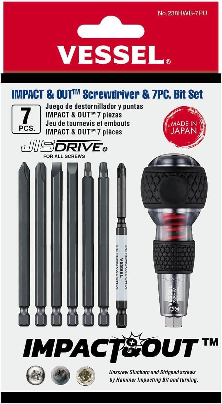 (US Model) VESSEL Impact & Out Screwdriver with 7pcs bits | Hand Tools - Image 1