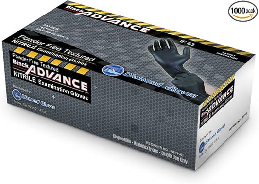 Black Advance Nitrile Industrial Powder Free Gloves, Black, 6.3 mil, Heavy Duty, 1000pcs/case, Case of 10 Boxes, 100/box by Diamond Gloves