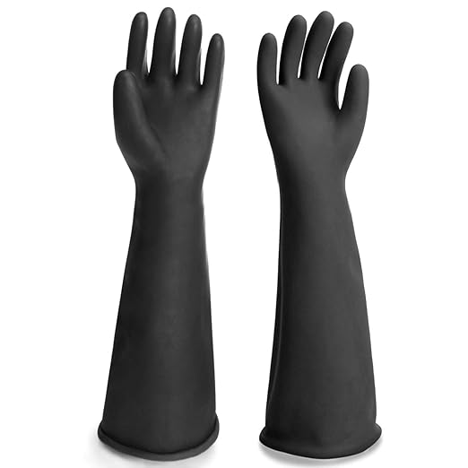 Black Rubber Gloves Extra Large, 22" Long Chemical Resistant Gloves, Waterproof Reusable Dishwashing Household Cleaning Safety Work Heavy Duty Industrial Rubber Glove, 1 Pair XXL