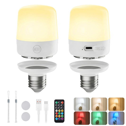Minetom E26 Rechargeable Light Bulbs with Remote and Timer, 2 - Image 1