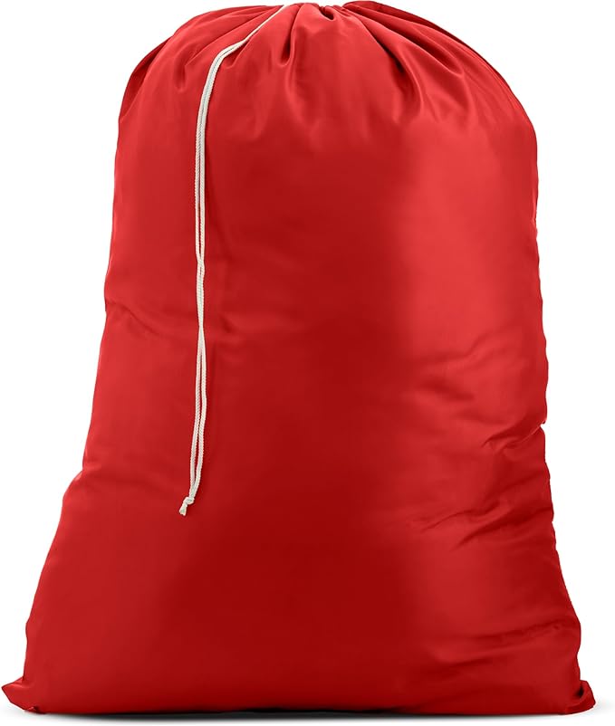 Nylon XL Laundry Bag - Locking Drawstring Closure and Machine Washable. These Bags will Fit a Laundry Basket or Hamper and Strong Enough to Carry up to Three Loads of Clothes (Red)