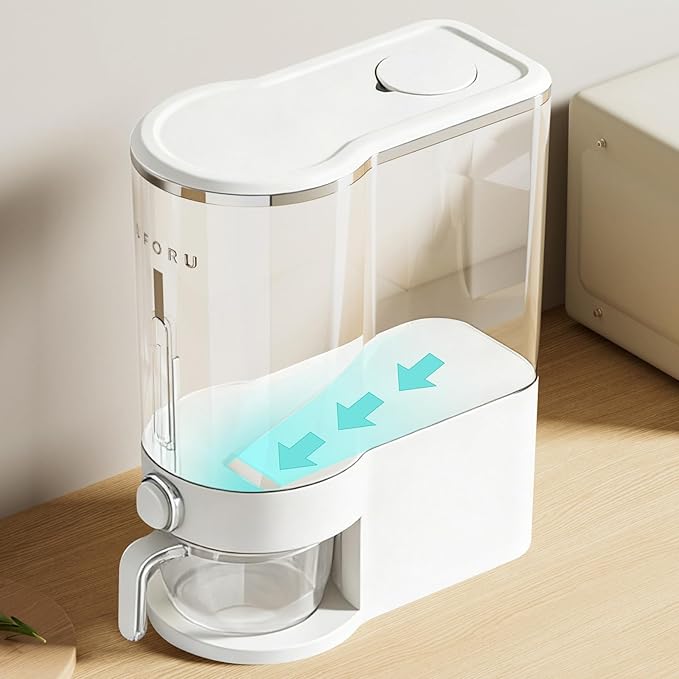 Rice Dispenser, Airtight Rice Storage Container with Measuring Cup for Kitchen Pantry, Cereal Dry Food Storage, Sealed Moisture Proof, White, 22 Lbs