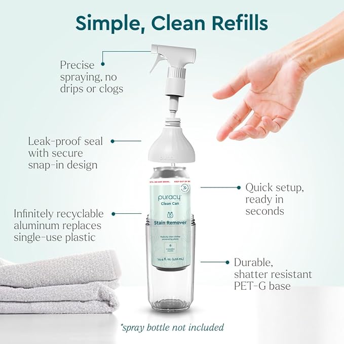 Puracy Laundry Stain Remover Clean Can Bundle - Starter Set and 3 Pack Refill, Fabric Stain Remover for Clothes Laundry, Active Enzyme Stain Treater - Free & Clear