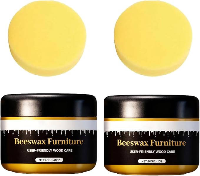 Furniture Wax, Beeswax Polish and Conditioner for Wood Furniture, All-Natural Wood Conditioner, Restorer and Protector with Sponges for All Types and Colours(2 Set)