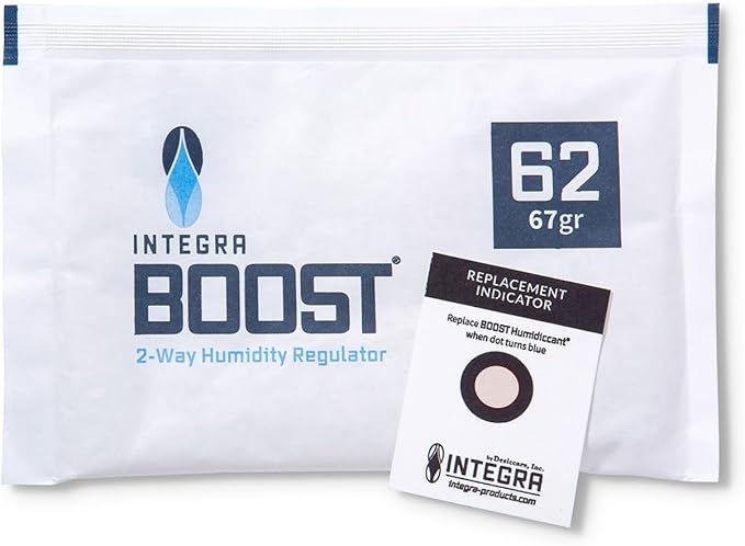 Integra Boost - 62% RH Level - 67 Gram Size - Two-Way Humidity Control Pack - Incl. Replacement Indicator Cards - Food Storage & Herbs Moisture Balancer For Up to 1 LB (Pack of 24)
