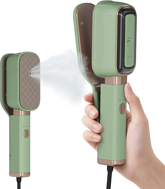 Handheld Press Steamer for Clothes, 3-in-1 Mini Travel Press Iron, 180° Rotatable, 1000W 15s Fast Heat-Up, Portable Garment Wrinkle Remover for Collars & Cuffs (Matcha Green)