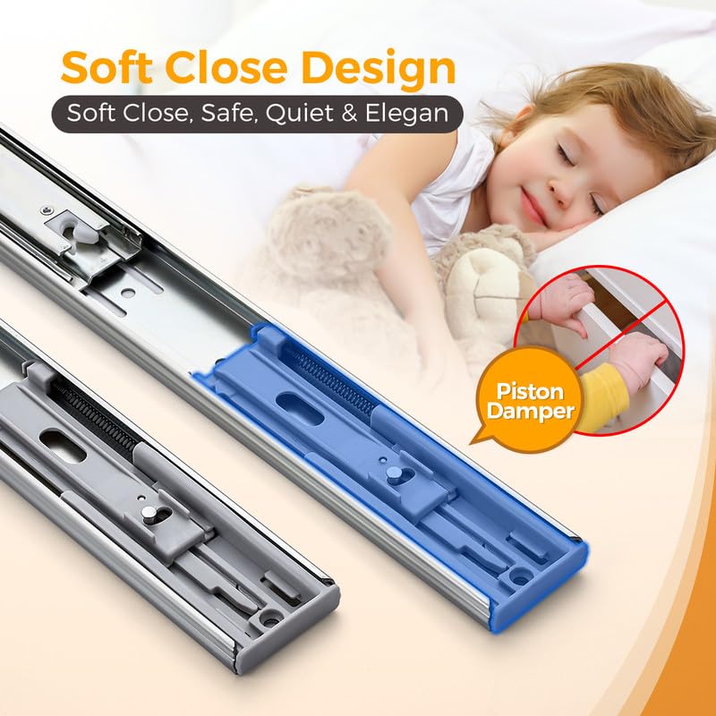 22 Inch Soft Close Drawer Slides, Side Mount Ball Bearing - Image 2
