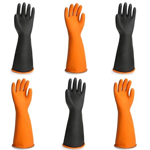 Black Latex Gloves, 3 Pairs 18” Heavy Duty Laboratory Chemical Gloves for Long-lasting Chemical Protection Strong Acid Alkali Resist, Cleaning Dishwashing Long Work Gloves, Extra Large