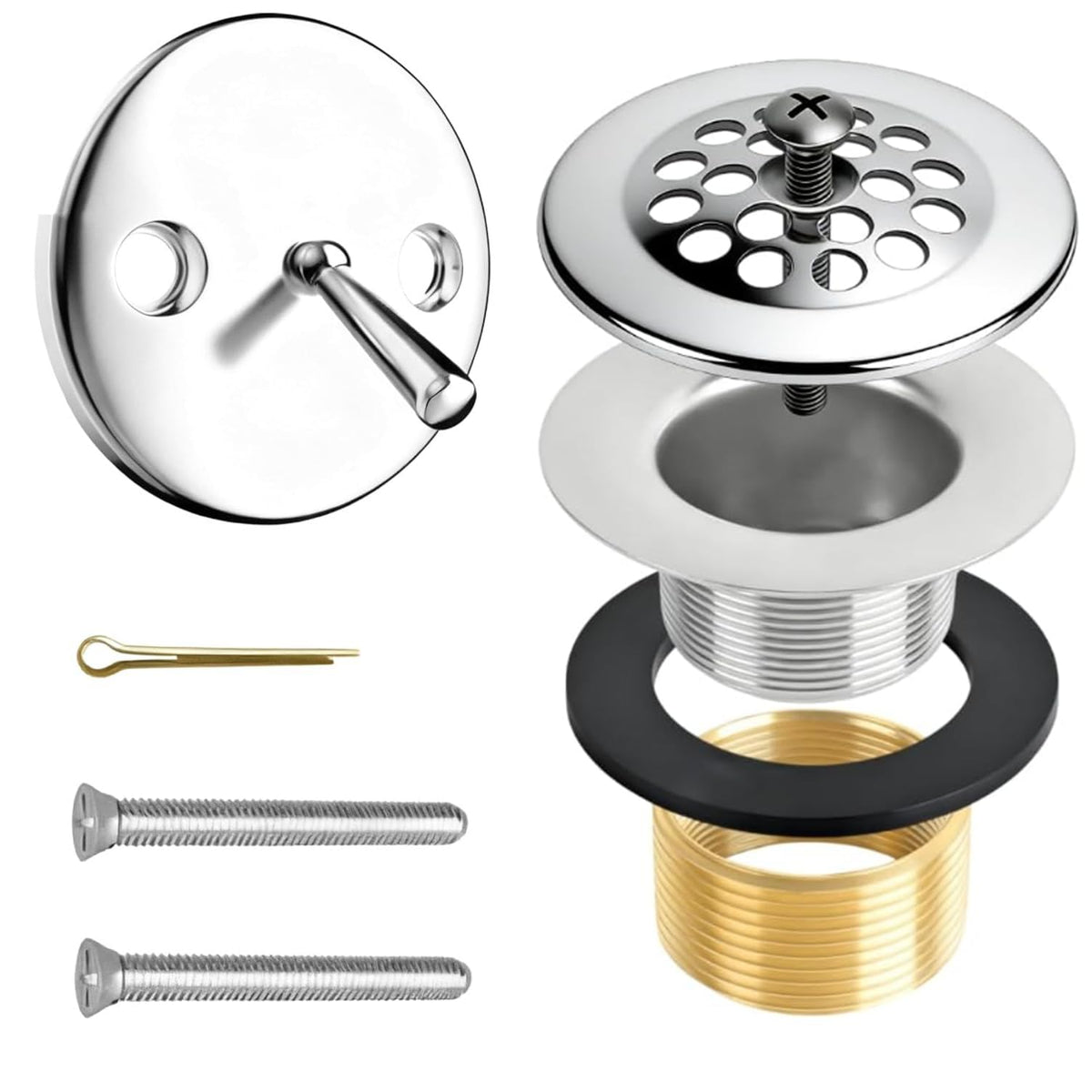 Chrome Tub Drain Replacement Kit with Tip-Toe Stopper - Image 1