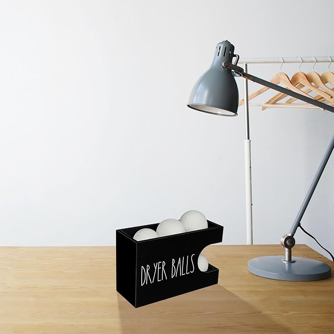 Dryer Ball Holder for Laundry Room, Dryer Balls Container Wall Mount, Wood Dryer Balls Storage Organizer, Wool Dryer Ball Dispenser Basket (Black)