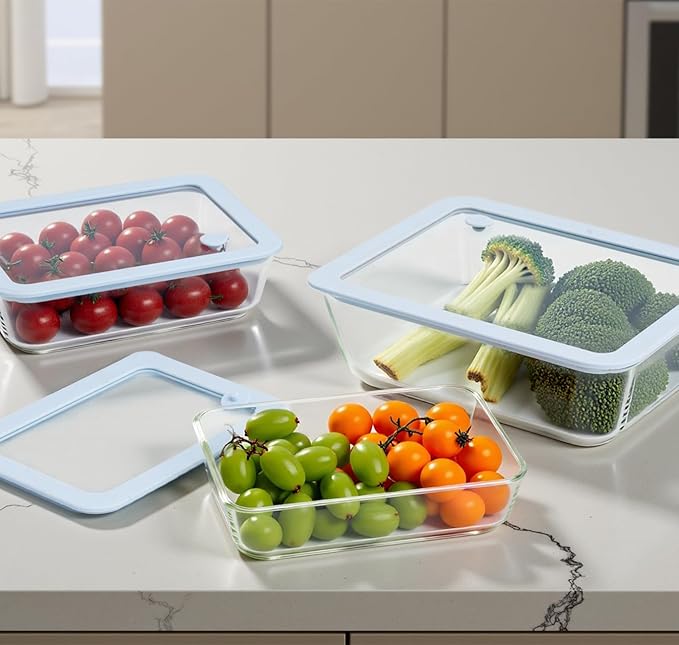 Urban Green Glass Food Container Set with Silicone Glass Lid, 3 Pack, Airtight, LeakProof, 100% Plastic Free, Meal Prep Food Storage Containers