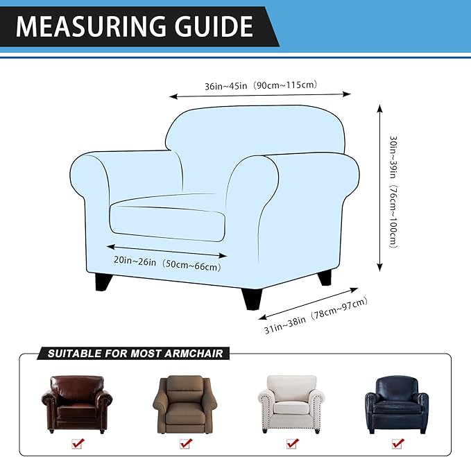 Single Sofa Cover Leather Look Chair Covers for Living Room 1-Piece Sofa Chair Covers with Arms Stretch Furniture Protector with Elastic Bottom & Pockets(Armchair, Army Green)